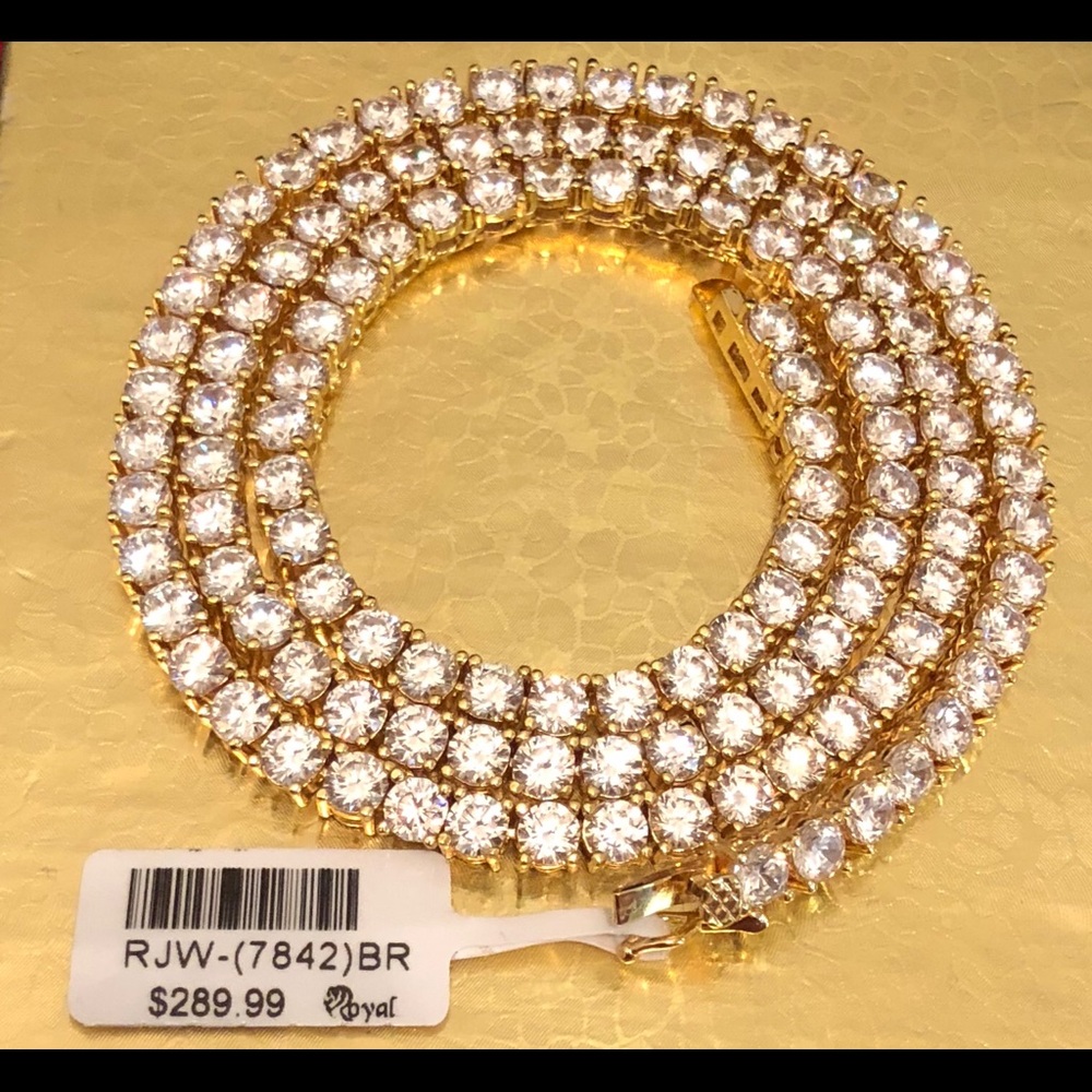 Brand New With Tags Men’s 14K Gold Plated Fully Iced Tennis Chain Necklace